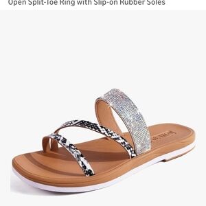Stylish Women's Sandals with Rhinestone and Snakeskin Straps